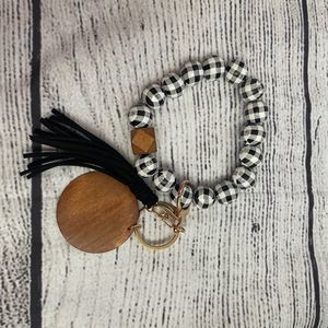 Boutique Bracelet Keychain Clay beads Black and White Plaid New with Tags